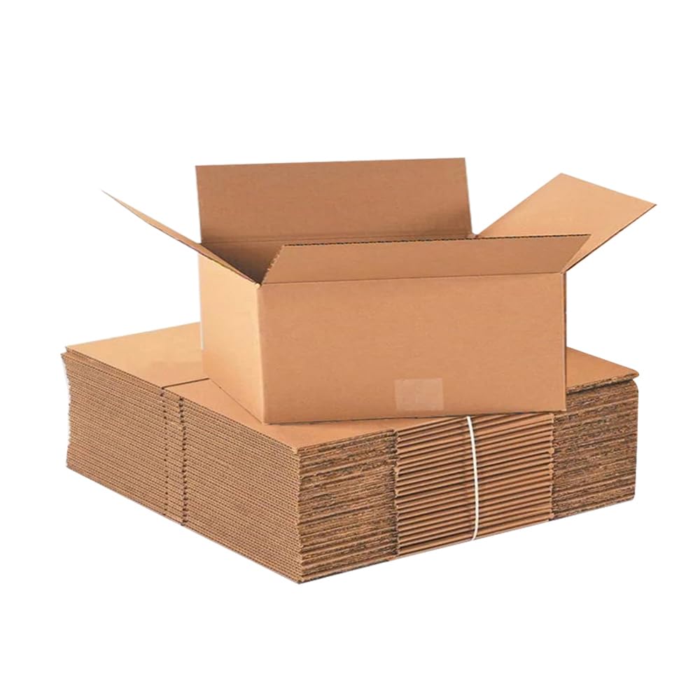 AKAR Small Parcel Shipping Boxes | 350x250x160mm Strong Single Wall Brown Cardboard Box with Deep Design | Fits Royal Mail Small Parcel | UK-Made (100)