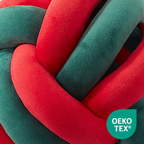 Sonive Rund Knotenkissen, 22cm Ball Dekokissen Zierkissen Aesthetic Sofakissen Deko Kissen für Stuhl Sofa Bett rot&grün