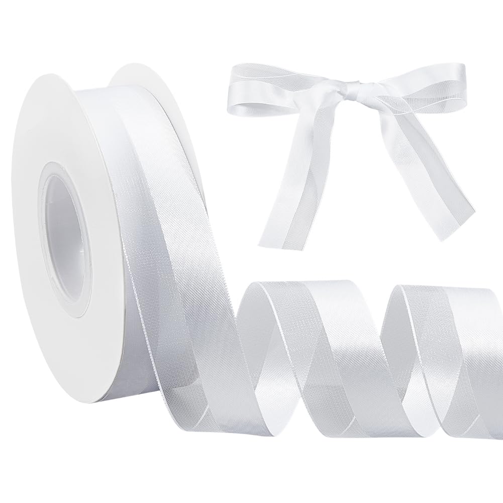 MAYJOYDIY 3 pz 68.6 m Nastro Bianco Mezzo Raso Velato 24mm Bordo Raso Nastro Velato Doppia Trama Bordo Decorativo per Matrimonio Compleanno Festa Bouquet Scatole Regalo Confezionamento
