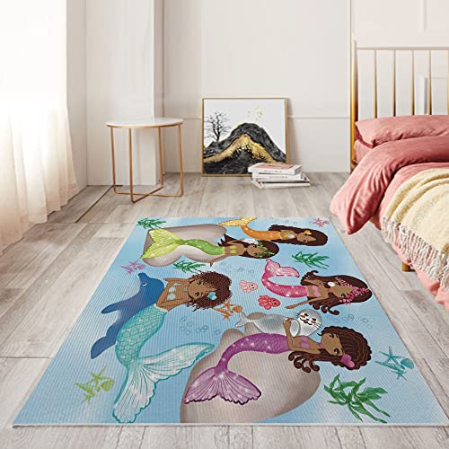 Mermaid Rug For Girls Bedroom African American Black Girl Area Rugs Bedroom Kids Rug For Chair Rug Playrooms Bedrooms Floor Carpets Sofa Floor Mat For Living Room Non-Slip Rug For Girls 3 * 5 Feet #TOP3