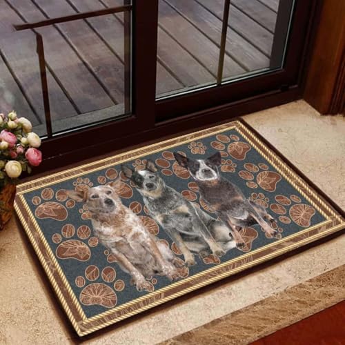 ���փ}�b�g �I�[�X�g�����A���E�L���g���E�h�b�O�̉Ԃ̑��� - �� 50×80cm doormat Australian Cattle Dog Flower Paw - Dog