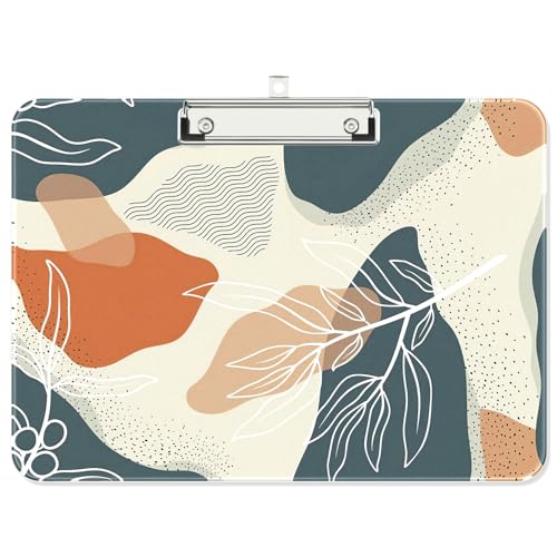 Image of Plastic A4 Clipboard Landscape, Fashion Clip Board with Low Profile Clip for Drawing, Sketching, Art Supplies, Drafting Supplies, Boho Leaf