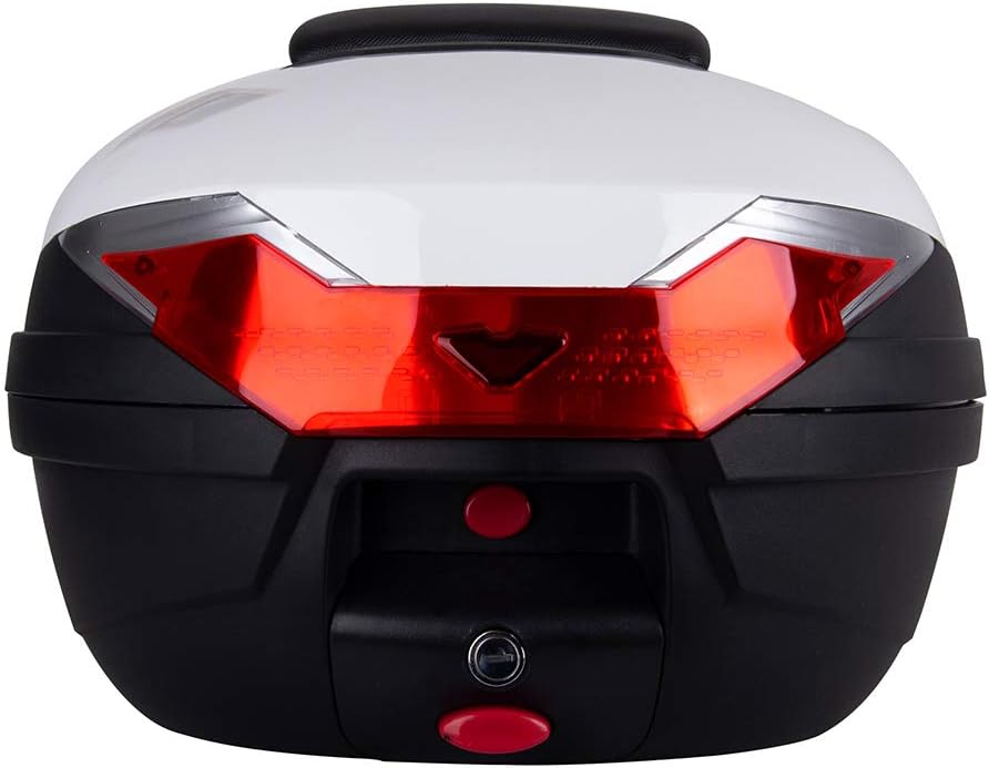 Motorcycle Tail Bag Motorcycle Accessories Tail Box Motorcycle Storage Motorcycle Trunk Top Case Scooter Trunk with Lock Soft Backrest, for Full Helmet-32L Capacity (White)