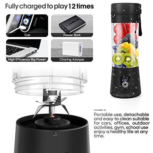 Image of Portable Blender, Personal Mini Juice Blender with Six Blades in 3D(Black)