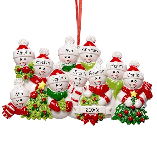 Image of iDIY Personalized Christmas Ornaments 2026 - Family of 10 - Custom Snowman Family Christmas Ornaments, Customized Resin Keepsake with Names for Christmas Tree Decoration