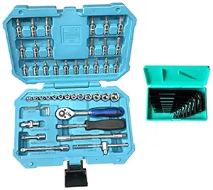 Taparia SA46 Steel Socket Set (Blue, 46-Pieces) & KM9V Allen Key Set (Black)
