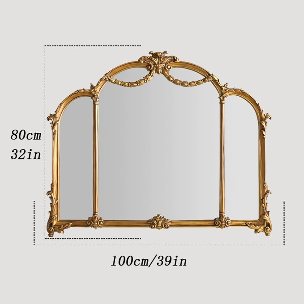 Dekoracyjne Lustro Ścienne W Stylu Vintage, Antyczne Złote Lustro Kominkowe, Ozdobne Lustro Do Makijażu O Wymiarach 39 X 32 Cale Do Przedpokoju, Łazienki, Salon