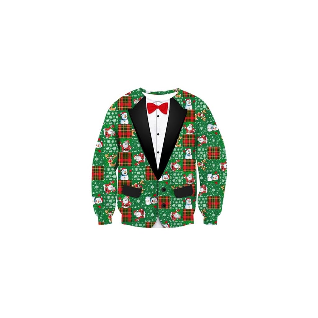 Lovekider Mens Ugly Christmas Sweater Novelty 3D Graphic Long Sleeve Junior Xmas Sweatshirt Size S-3XL