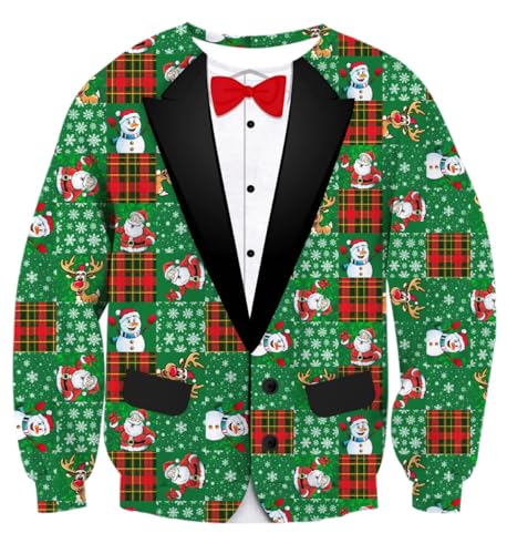 Lovekider Mens Ugly Christmas Sweater Novelty 3D Graphic Long Sleeve Junior Xmas Sweatshirt Size S-3XL
