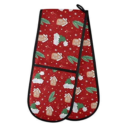 Moyyo Oven Glove Watercolor Christmas Double Oven Glove Heat Resistant Kitchen Oven Mitt with Soft Quilted Cotton Lining Filling Pot Holders for Basking Cooking Pizza Microwave Cover