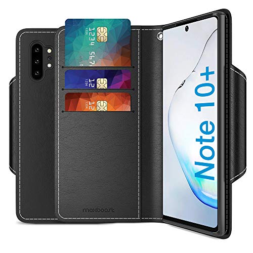 Maxboost mWallet Designed for Galaxy Note 10 Plus/Note 10 Plus 5G Case - Premium Note10+ / Note10+ 5G Wallet Case Credit Card Holder [Black] PU Leather Wallet + Side Pocket Magnetic Closure