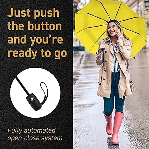 EEZ-Y Compact Travel Umbrella w/Windproof Double Canopy Construction - Auto Open Close Button for One Handed Operation - Sturdy Portable and Lightweight for Easy Carry