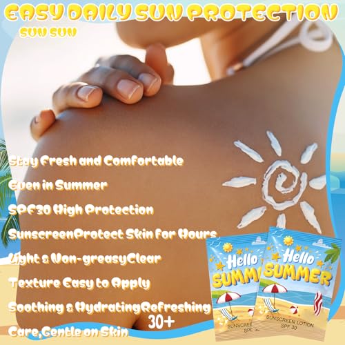 Image of Loopeer 60 Pcs Mini Sunscreen Bulk Travel Size Sunscreen Packet 0.27 Fl. Oz. SPF 30 Water Resistant Mini Sunblock Beach Lotion Pool Summer Vacation Gift for Women Summer Party Wedding (Beach)