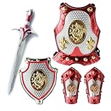 FTingLAND Kids Knight Costume with Armor Set - Medieval Crusader Role Play Costume for Boys 3-5, Plastic Armor Suit with Sword, Shield,Vambrace,Royal King's Crown,Dragon Design Dress Up Cosplay