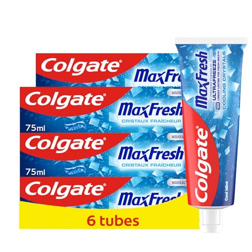 COLGATE - Max Fresh - Cristaux Fraîcheur Dentifrice Menthe Fraîche - Fraîcheur 10x Plus Longue - Lot de 6 tubes x 75ml