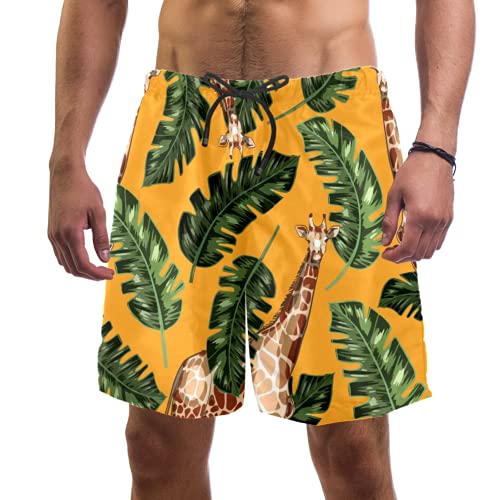 Short de bain pour homme grande taille XXXXL à L élastique jaune à motif girafe