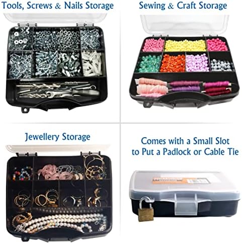 BOLTWORK Tool Box 16inch x 1 Plastic Chest Case Organizer with Removable Tray & 2 x 8 Compartment Organizers, 3 pc set Quality Plastic for D.I.Y , Household & Professional Use. 1% Donated to Hospital