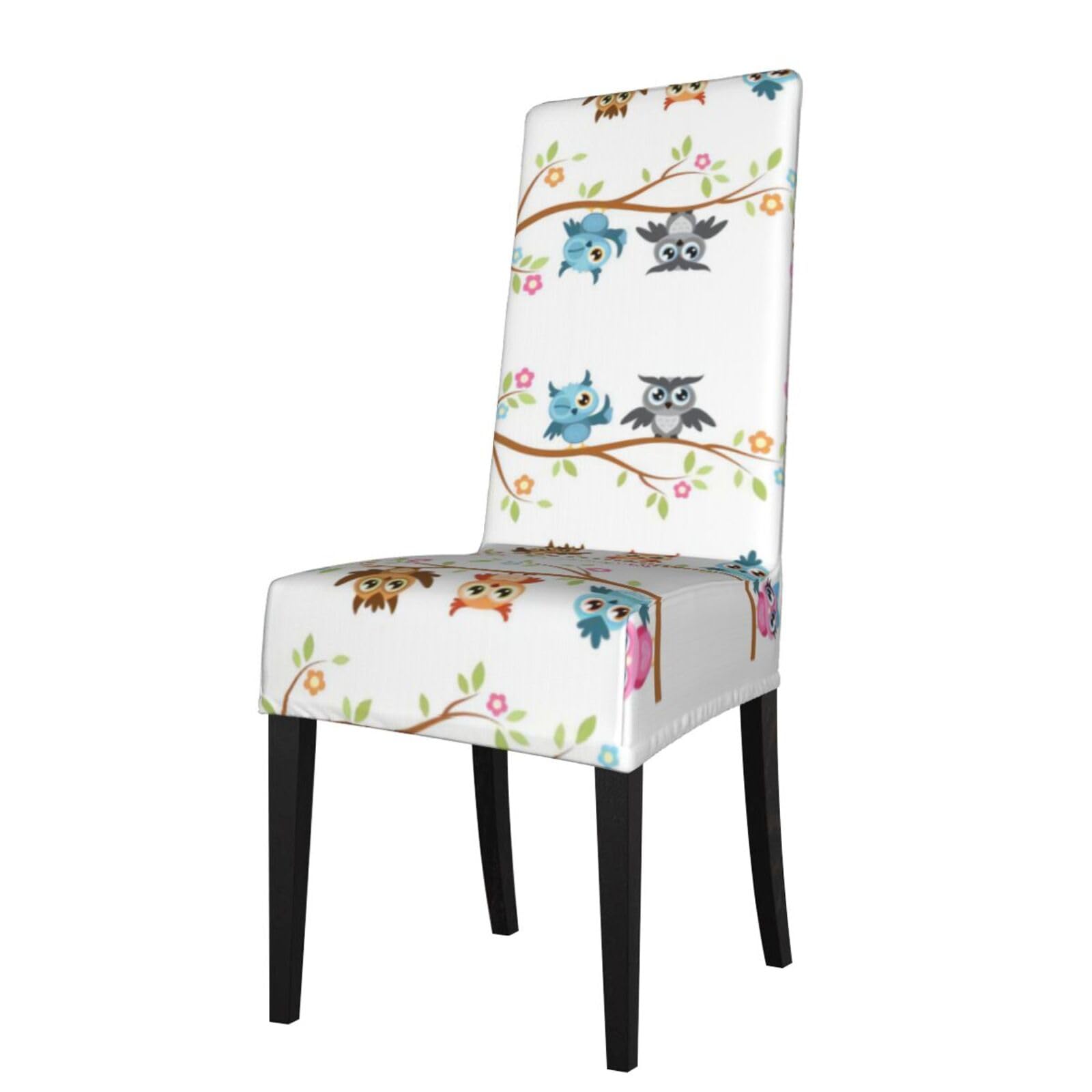 Hlsbssl Black Owls On A Branch Printed Dining Chair Covers, Fully Enclosed, Removable And Washable, Suitable For Family Banquets And Celebrations