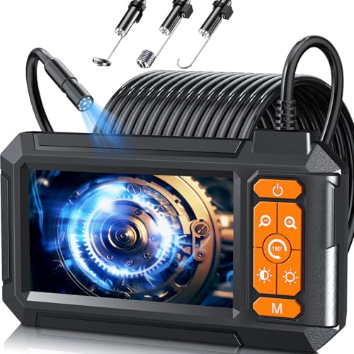 Endoscope Camera with Lights, 1920P HD Borescope Inspection Camera with 4.3' IPS Screen, IP67 Waterproof Endoscope for Inspecting sewers, Pipes & Mechanical Tools