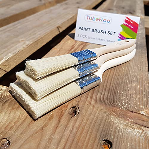 TubeRoo Malerpinsel Set, Pinsel 20 35 50 mm, Flachpinsel Lasurpinsel Lackierpinsel Farbpinsel für Lacke Lasuren Öle Wand-Farben Acryl am Holz Metall