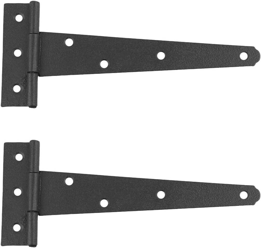 Renovators Supply Manufacturing Black T Strap Shed Door Hinge 7 Inch Flush Mount Cast Iron Barn Door Shed Hinge with Hardware Pack of 2