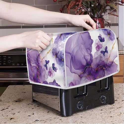 Image of Talayituse Marble Butterfly Print Toaster Cover - 4 Slice Wide Slot, Lightweight, Dust Protection, Washable, Bread Maker Cover
