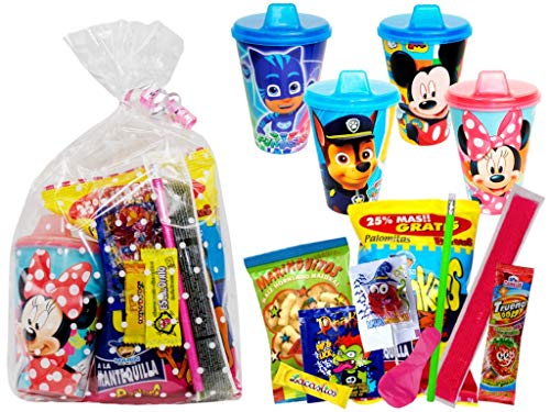 Lote de 5 Vasos Infantiles Decorativos con Golosinas en Bolsa Celofán (Modelo a Elegir). Regalos y Juguetes para Fiestas de Cumpleaños, Bodas, Bautizos y Comuniones. DC (PJMASK)