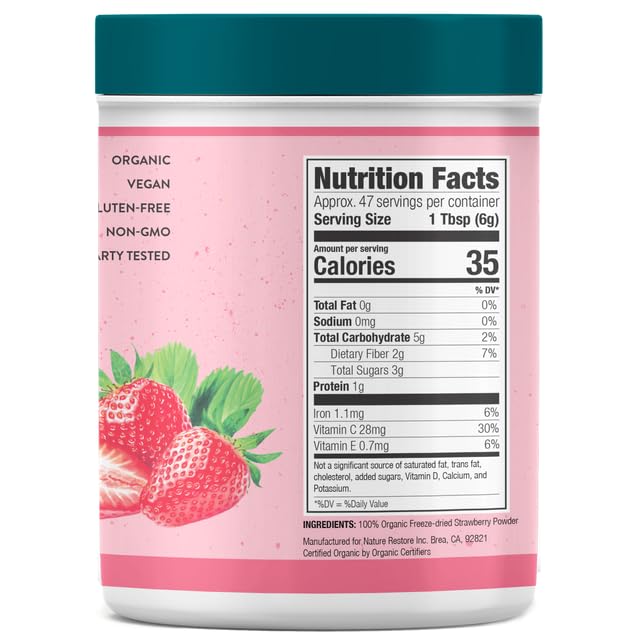 Miniatura 2 de Nature Restore Polvo de fresa liofilizado orgánico certificado por USDA, 10 onzas, sin OMG, sin gluten, vegano
