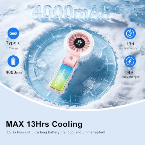 HandFan 4000mAh Handheld Turbo Misting Fan, 100 levels Adjustable High Speed Mister Fan, Portable Spray Water Mist Fans, Foldable Mini Hand Fans for Summer Beach Travel Concerts Disney(Pink) - 5