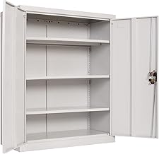 Frideko Metal Storage Cabinet with 2 Door and 3 Adjustable Shelves, 109CM Tall Storage Cupboard with Lock for Home, Office, Warehouse, 109 x 40 x 90 cm (Light Grey)