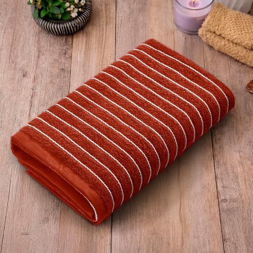 Image of Welspun 100% Cotton Towels for Bath | Towels for Bath Large Size | Welspun Bath Towel - Soft & Absorbent | 250 GSM | 1 Piece Bath Towel for Men /Women | Dobby Solid | 70 cms x 150 cms - Rust