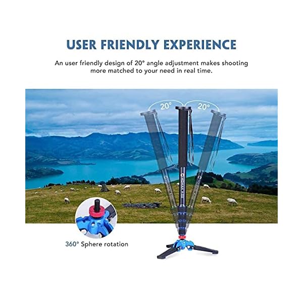 Moman Einbeinstativ Kamera Stativ Einbein Reisestativ mit Standspinne, DSLR Monopod Wanderstock, 0,64kg mit Stativfuß, Leicht Tragbar Aluminium Bergstock, max. 165cm, 360 Grad drehbar 5-10kg Nutzlast – Bild 3