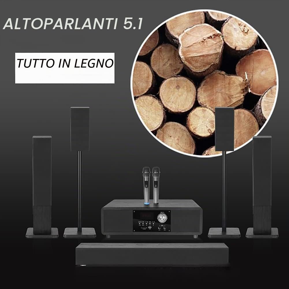 Audio Home Theater 5.1, Audio Surround Wireless Bluetooth da 100 W, Potenza Audio Stereo Home Theater, 5 Altoparlanti, Telecomando, Suono Veramente a 360° di Alta qualità