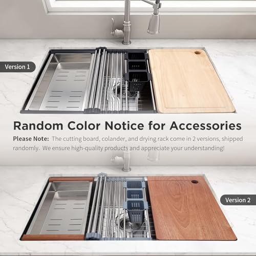 32" x 19" Multifunctional Undermount Workstation Kitchen Sink S304 Stainless Steel Handmade Modern Single Bowl Kitchen Sink with Accessories and Integrated