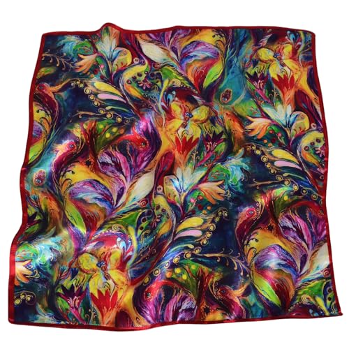 Women 100% Mulberry Silk Neck Scarf Lightweight Digital Print Small Square Scarfs- Neckerchief Gift Packing 21"*21"2