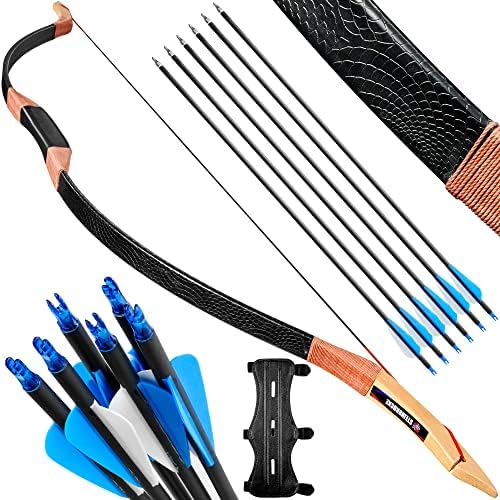 58” Traditional Wooden Hunting Longbow – Bow and Arrow Set with 6 Arrows, Recurve Bows for Adults, Bowhunters 58” Traditional Wooden Hunting Longbow – Bow and Arrow Set with 6 Arrows, Recurve Bows for Adults, Bowhunters