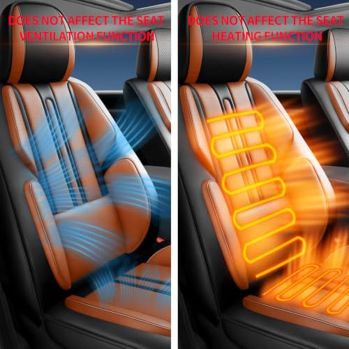 Image of Fit Sierra Car Seat Covers (Only Front 2 Seats) Compatible with GMC Sierra 1500 /2500 /3500 2000-2026-Full Coverage Breathable Leather,Airbag Compatible,Waterproof & All-Weather,Black-Brown