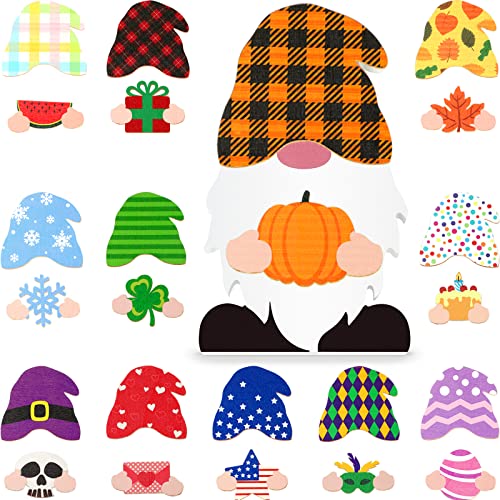 Jetec 24 Pcs Interchangeable Wooden Gnome Fall Halloween Christmas...