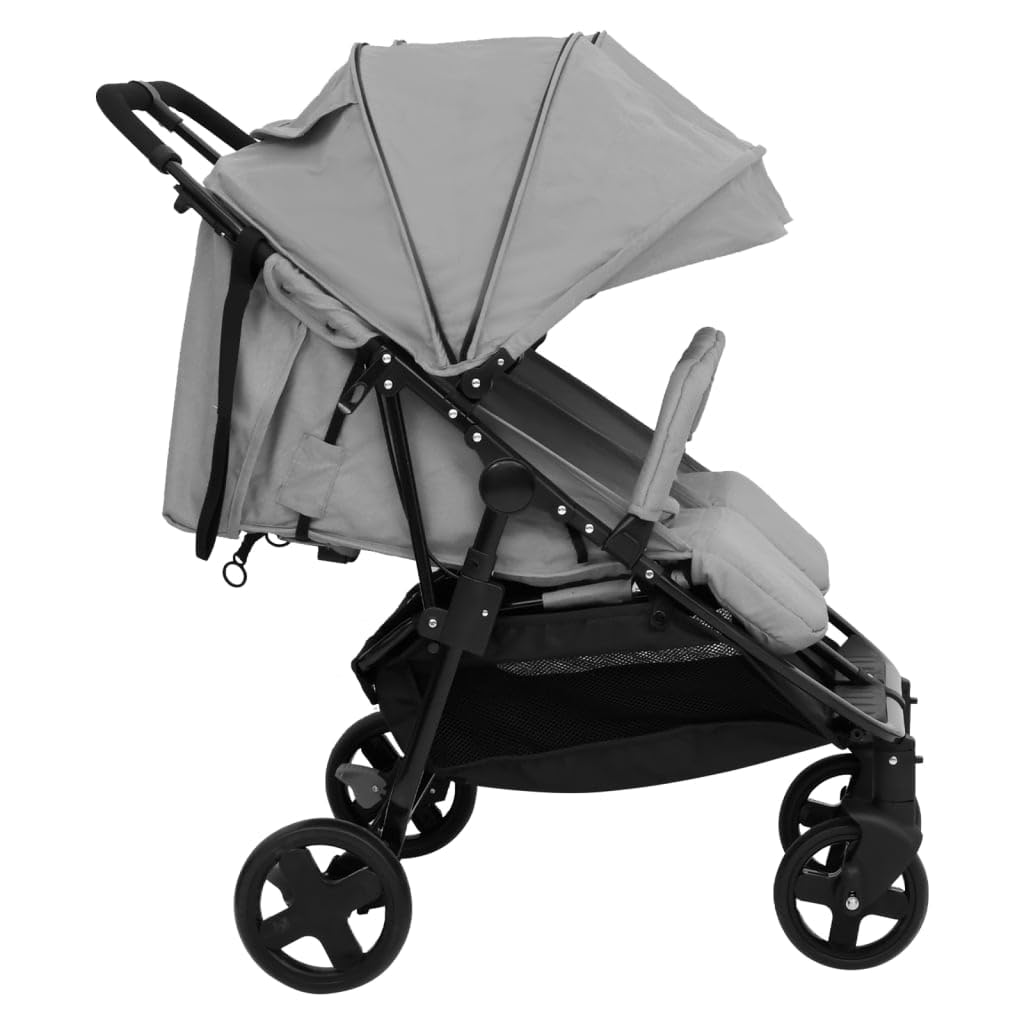 Willood Tandem Kinderwagen Zwillingskinderwagen Hellgrau Schwarz Stahl