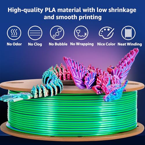 Image of Silk Triple Color PLA+ 3D Printer Filament 1.75mm, No Tangle Shiny Filament Net Weight 250g Spool (0.55lbs), 3-in-1 Silk PLA Pro Plus, Rose Red+Sky Blue+Green