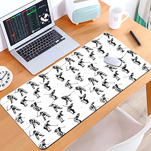 SHIVNAMI Alfombrilla Raton Grande Gaming Mouse Pad,Swing de Golf mostrado en catorce etapas Tema de pasatiempo Deportivo,Lavable, Antideslizante Diseñada para Gamers, Trabajo de Oficina