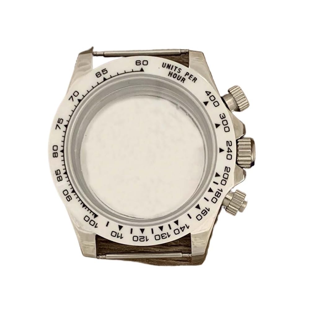 Convient au Mouvement VK63 Boîtier en Acier Inoxydable 39 mm Boîtier de Montre en Acier Inoxydable for Miroir Saphir Couronne argentée(Black Hour Marker)