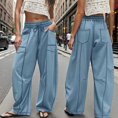Licateduap Womens Baggy Barrel Pants Wide Leg Lounge Drawstring Sweatpants with Pockets3
