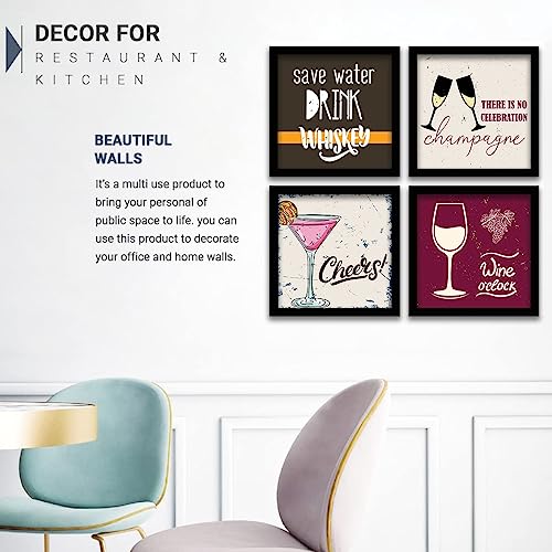 Image of kotart - Framed Wall Posters for Bar Kitchen Restaurant Wall Decor - Bar Theme Frames - Framed Posters for Kitchen Wall Decor (13 x 13 inch, Framed) Set of 4 (Art 14, Big)