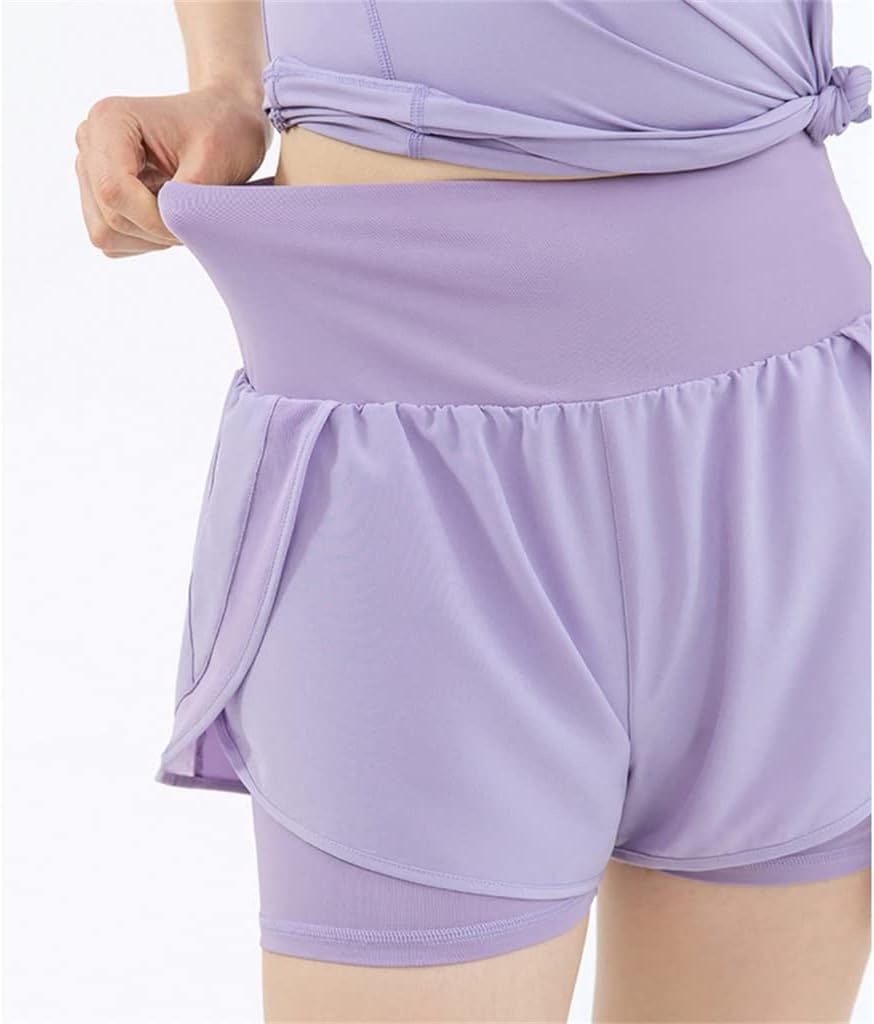 2 in 1 Ladies Yoga Shorts Fitness Quick Dry Running Loose Breathable Sports with Pockets