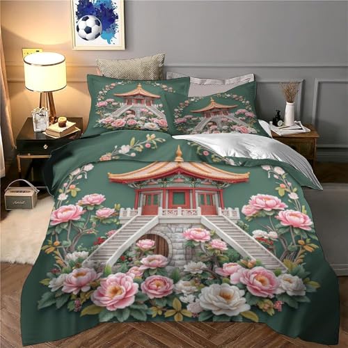 Housse de couette pavillon floral 3D microfibre lavable en machine 220x240 - 5