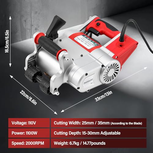 Electric Wall Chaser 25mm+35mm Wall Groove Cutting Machine Adjustable Cutting Depth Grooving Slotting Machine No Dust Cement Sand Brick Cutter 110V