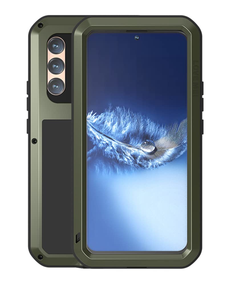 LOVE MEI for Samsung Galaxy S22+/S22 Plus Case, Outdoor Heavy Duty Rugged Full Body Protection Case Military Bumper Aluminum Metal Shockproof Case with Tempered Glass for Galaxy S22+/S22 Plus (Green)