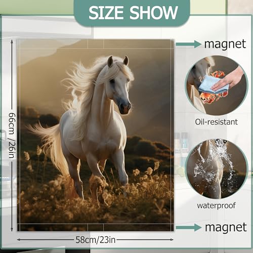 Image of Galloping Horse Refrigerator Magnet Cover,White Horse Washable Dishwasher Magnets Decorative Cover,Home Kitchen Decorative Dishwasher Front Panel Cover 23x26 Inch