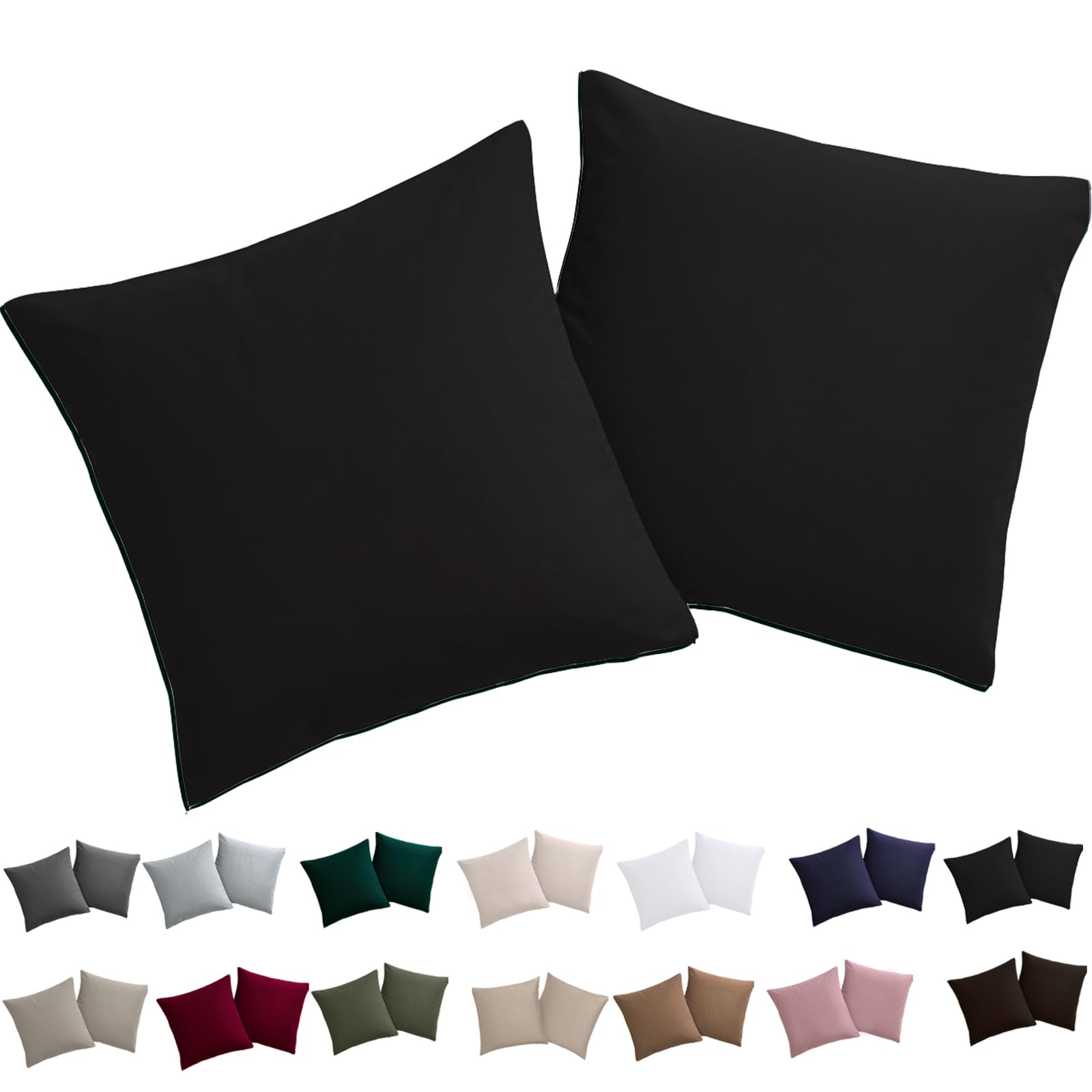 Soifox Cushion Cover 50 x 50 cm, Set of 2 - Pillowcases 50 x 50 cm, Black, 100% Microfibre, Non-Iron and Wrinkle-Free with Zip — image 1